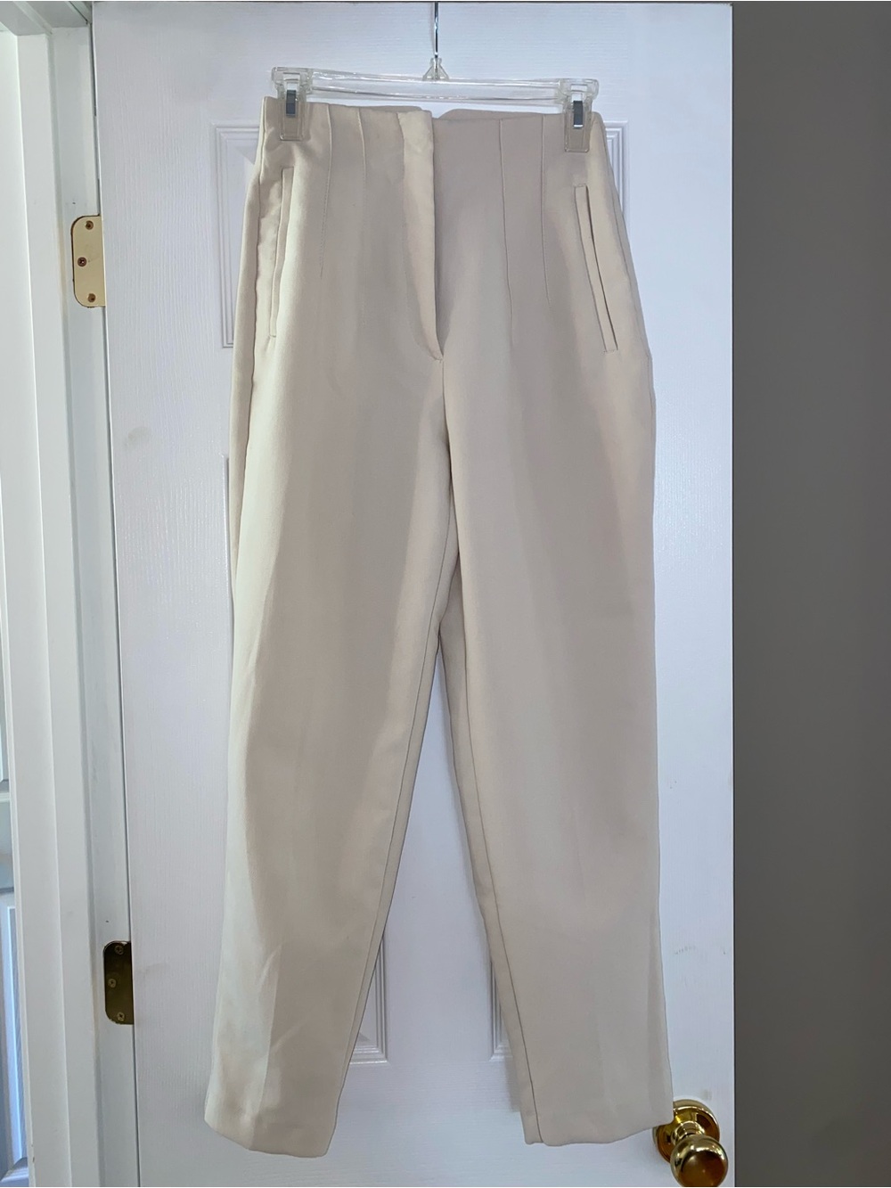 Zara Cream High-Rise Tapered Trousers